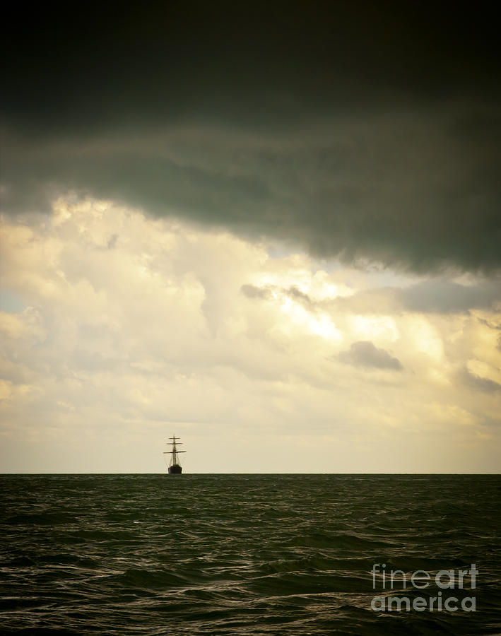 Nature Photograph - Sailing Ship in Storm #1 by THP Creative