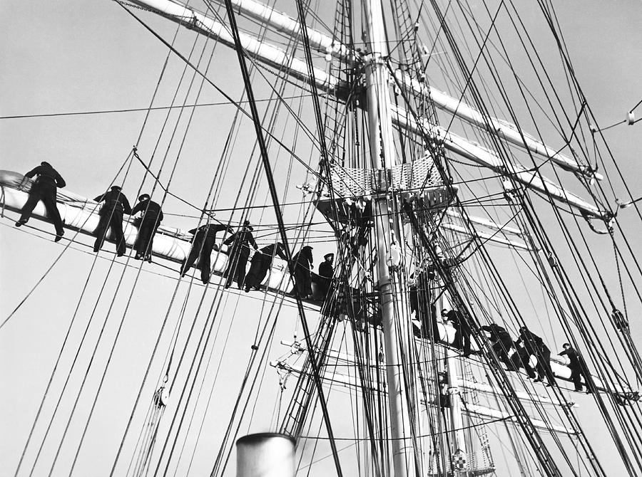Sailors In The Rigging #2 Photograph by Underwood Archives