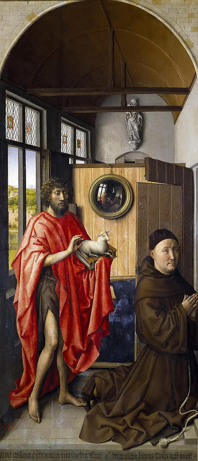 Saint John the Baptist and the Franciscan Heinrich von Werl #1 Painting by Robert Campin