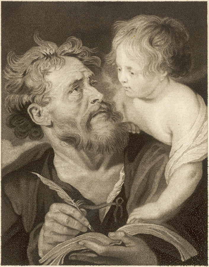 Картина петра и сына. St Matthew writing CA 830.