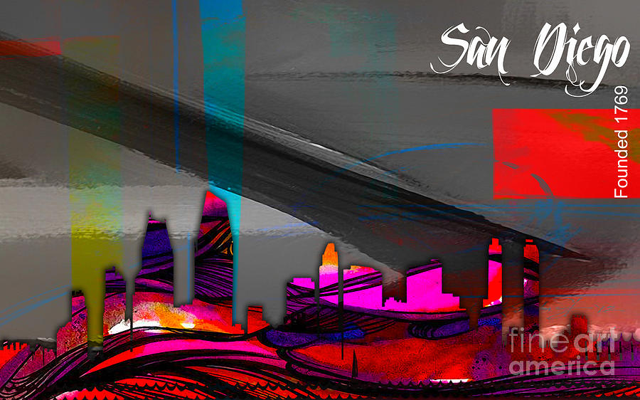 San Diego Skyline Mixed Media - San Diego California Skyline Watercolor #1 by Marvin Blaine