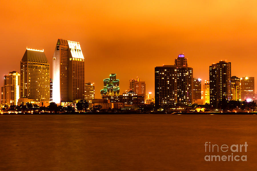 San Diego Photograph - San Diego Skyline at Night #1 by Paul Velgos