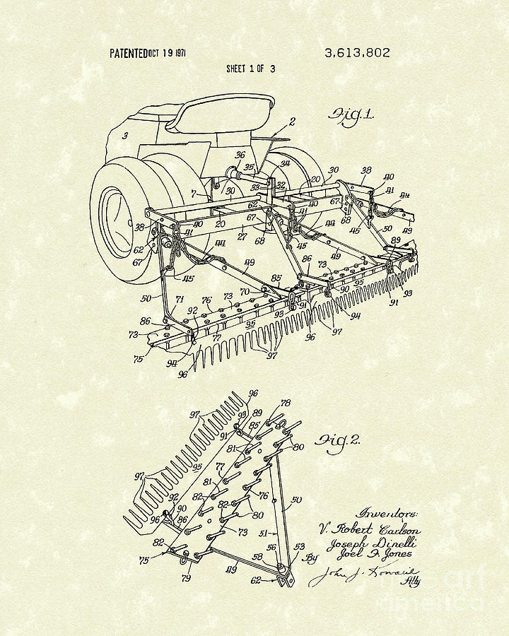 Sand Trap Rake 1971 Patent Art #1 Drawing by Prior Art Design