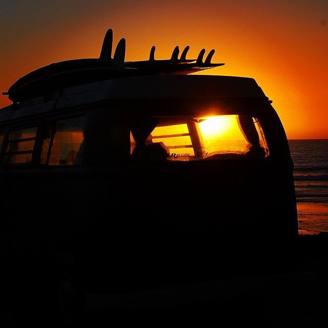Sunset Photograph - VW Bus at Sunset by Hal Bowles