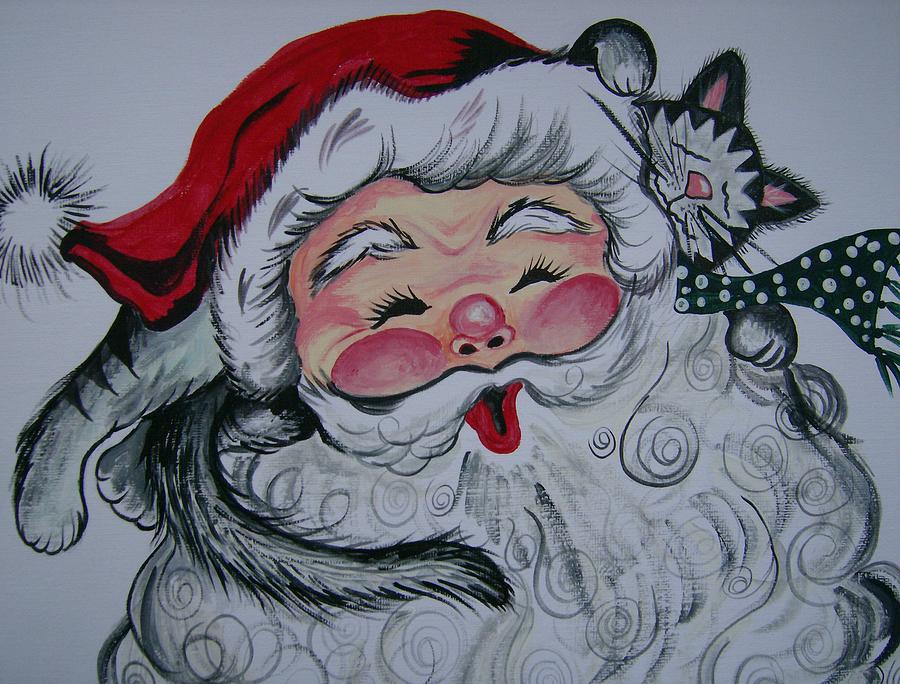 Christmas Painting - Santa and Company by Leslie Manley
