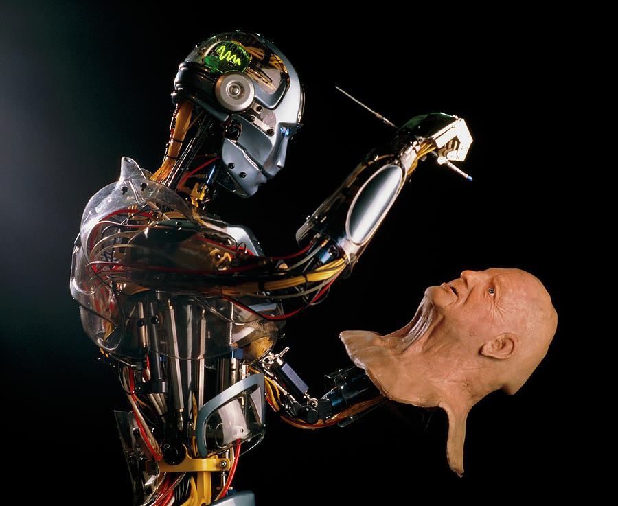 Sarcos Android Robot Paints A Life-like Robot Mask #1 Photograph by Peter Menzel/science Photo Library