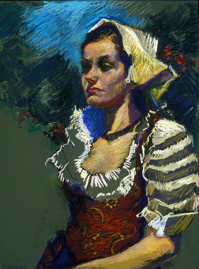 Sardinian Woman #1 Pastel by Ellen Dreibelbis