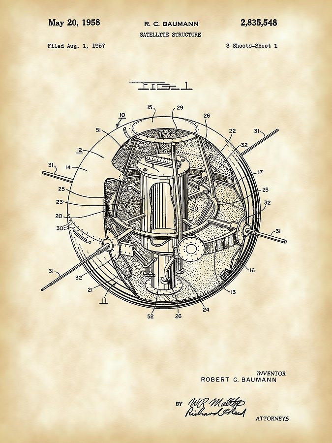 Satellite Patent 1957 - Vintage Digital Art by Stephen Younts