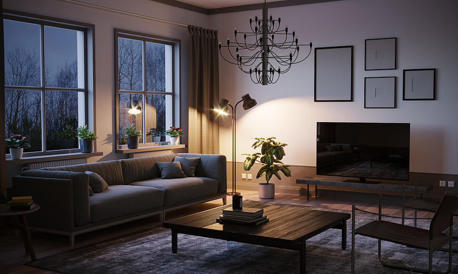 Scandinavian Style Living Room In The Evening #1 Photograph by Eoneren
