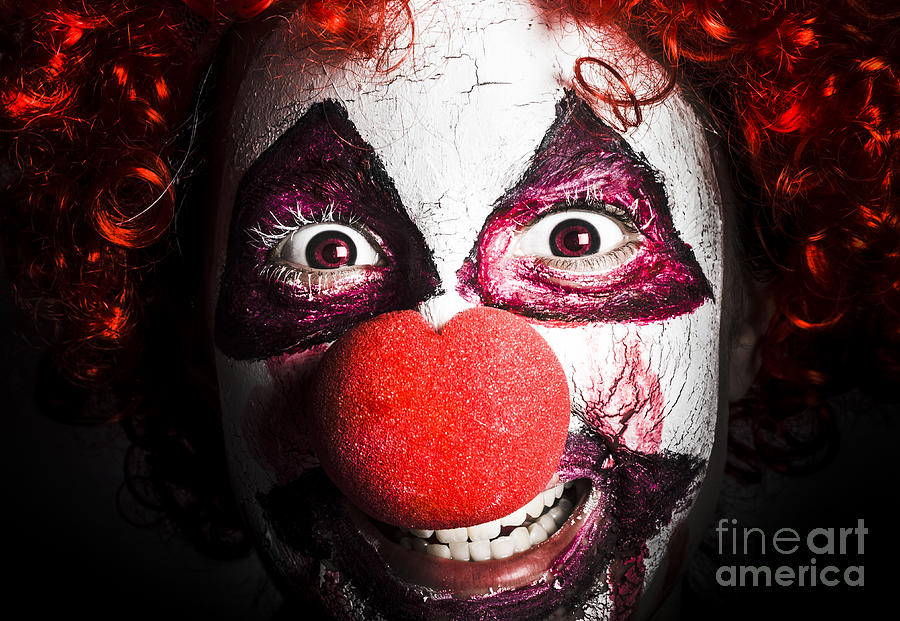 Scary And Evil Clown Smiling In Dark Spooky Style #1 Photograph by Jorgo Photography