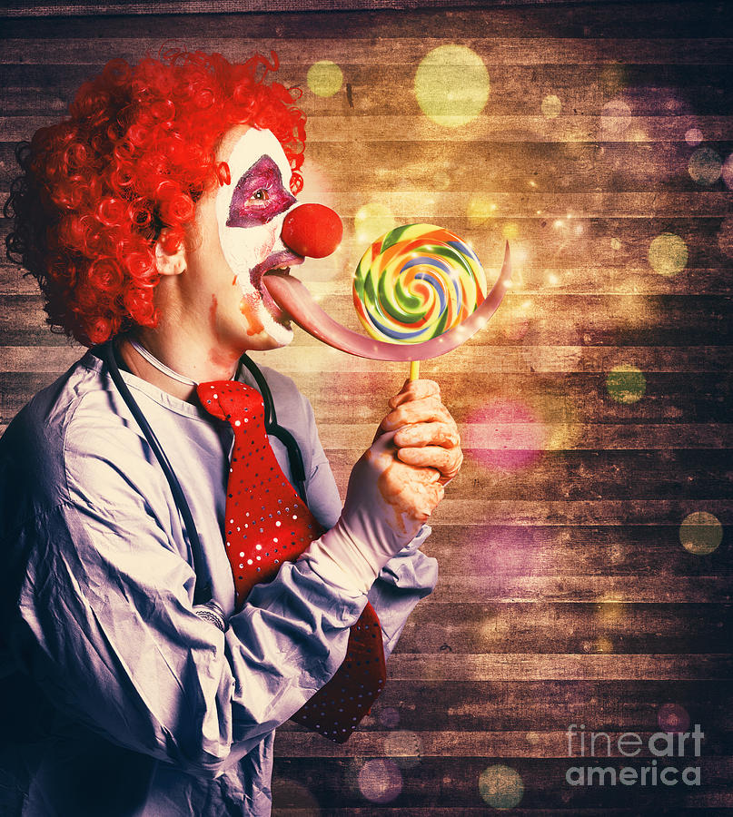 Halloween Photograph - Scary circus clown at horror birthday party #1 by Jorgo Photography