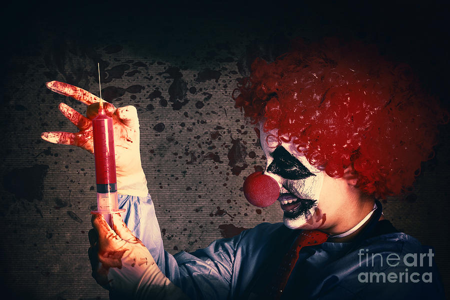 Scary clown giving bad medicine vaccination #1 Photograph by Jorgo Photography