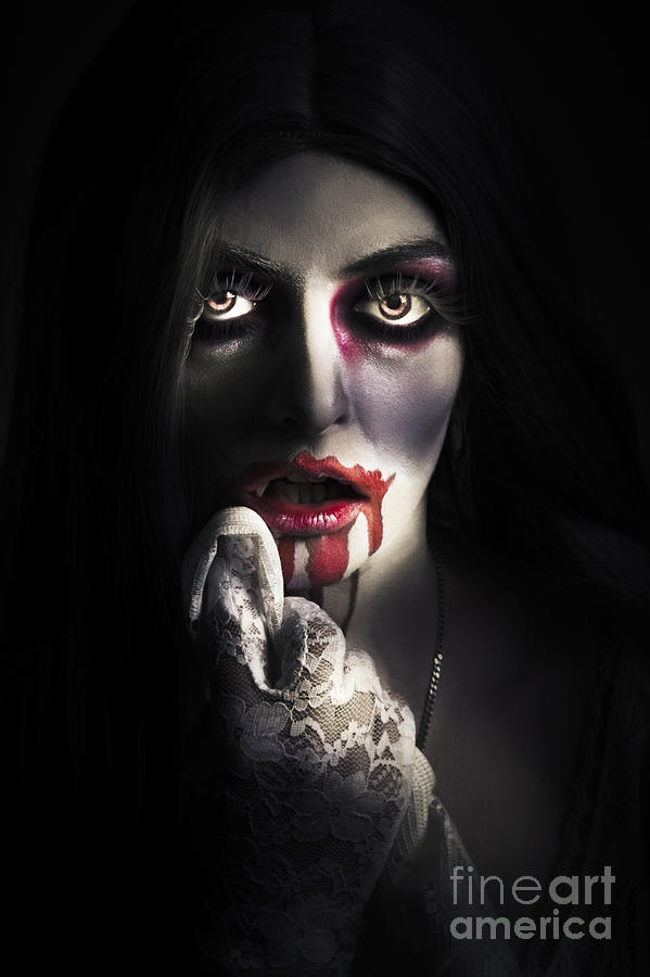 Scary vampire woman. Bloody halloween horror #1 Photograph by Jorgo Photography