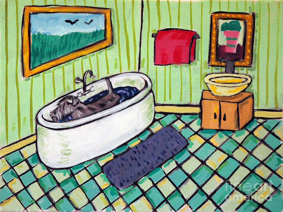 Schnauzer Taking a Bath Painting by Jay Schmetz - Pixels