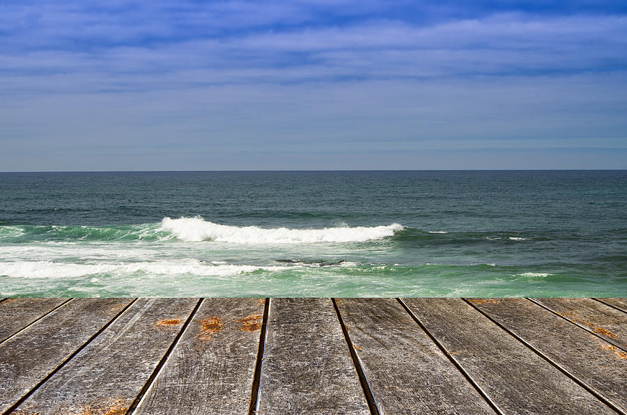 Sea and wooden platform #1 Photograph by Paulo Goncalves