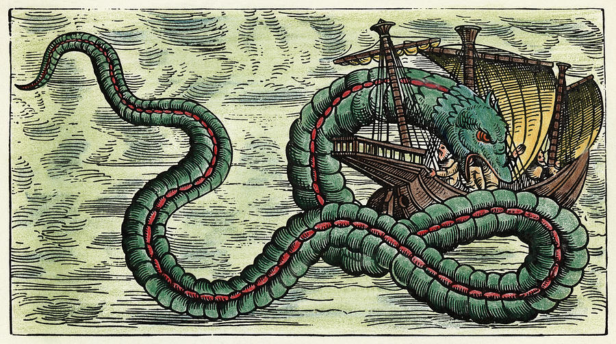 Sea Serpent, 1555. To License For Professional Use Visit Granger.com Painting by Granger