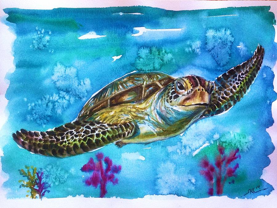 Sea turtle #1 Painting by Katerina Kovatcheva