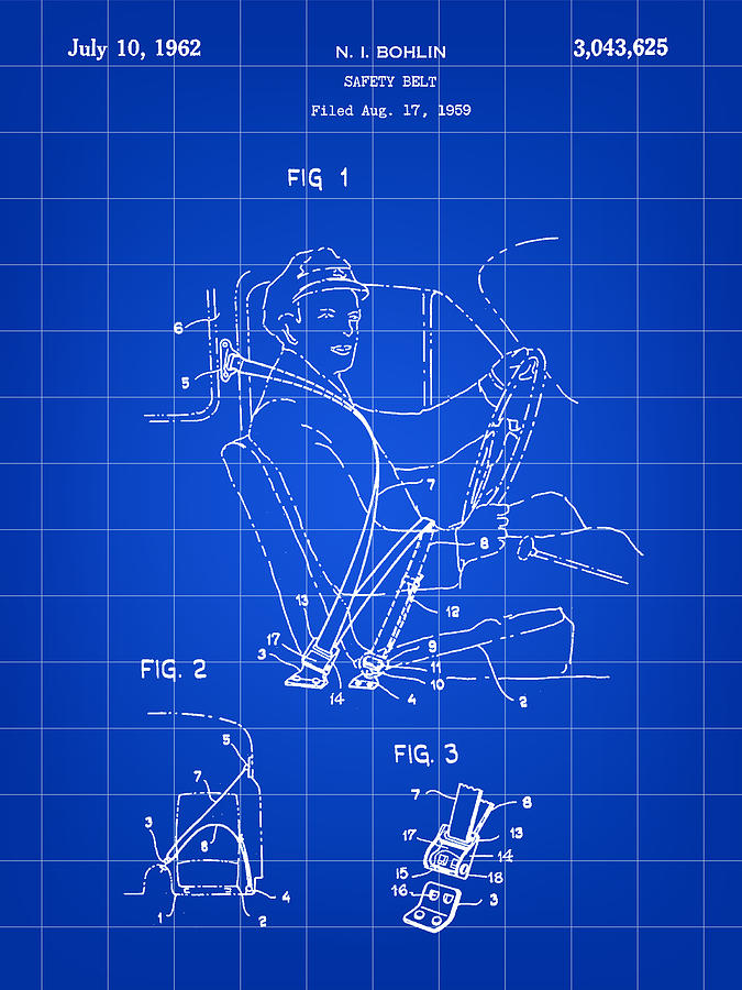 Seat Belt Patent 19659 - Blue Digital Art by Stephen Younts