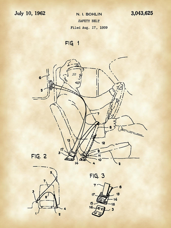 Seat Belt Patent 1959 - Vintage Digital Art by Stephen Younts