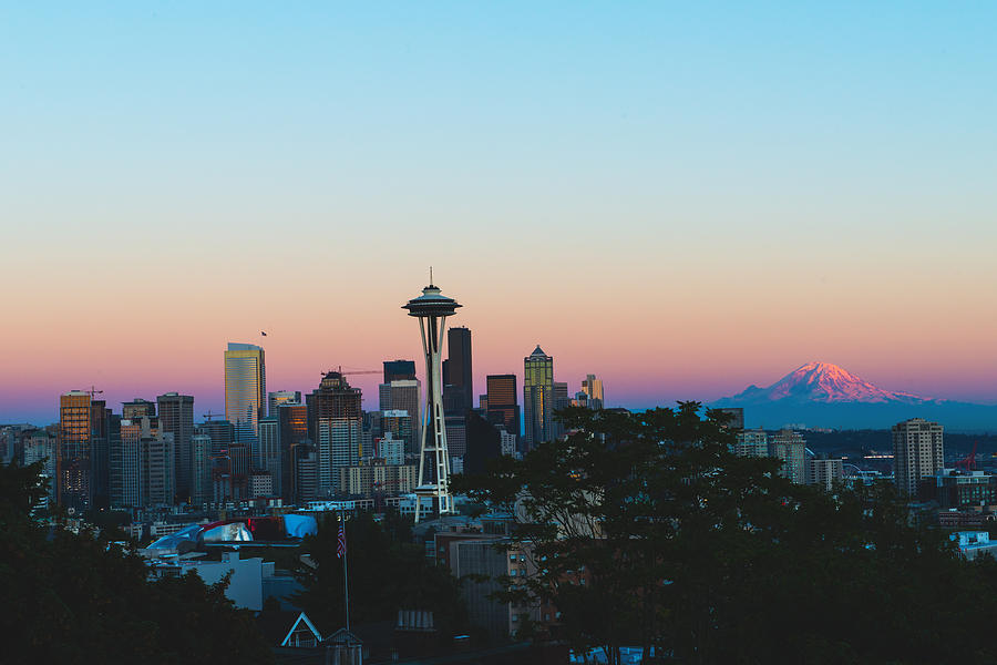 Seattle down town in sunset color #1 Photograph by Hisao Mogi