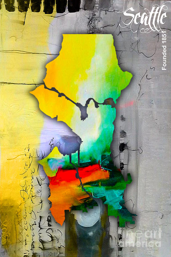 Seattle Map Watercolor #1 Mixed Media by Marvin Blaine