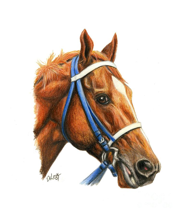 Secretariat with racing bridle Painting by Pat DeLong