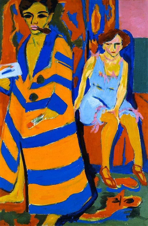 Self-Portrait with Model #1 Painting by Ernst Ludwig Kirchner