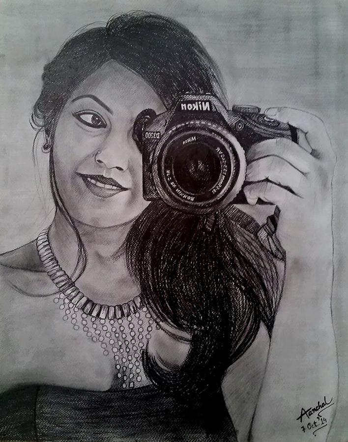Selfie Pencil Sketch #1 Drawing by Aanchal Jain