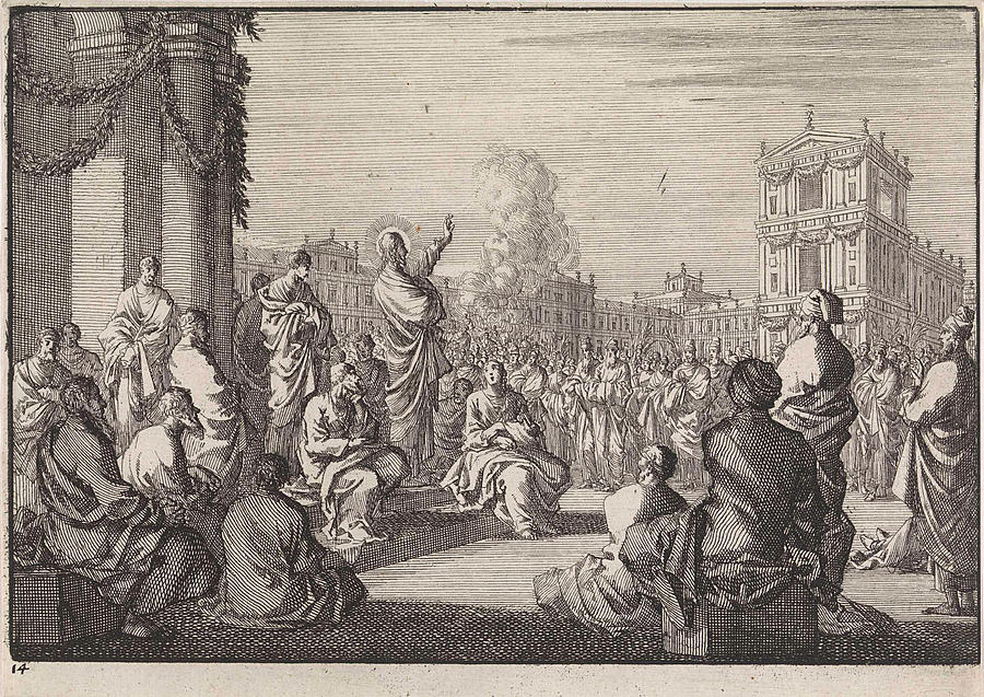 Sermon Of Christ In Front Of The Temple, Jan Luyken Drawing By Jan 