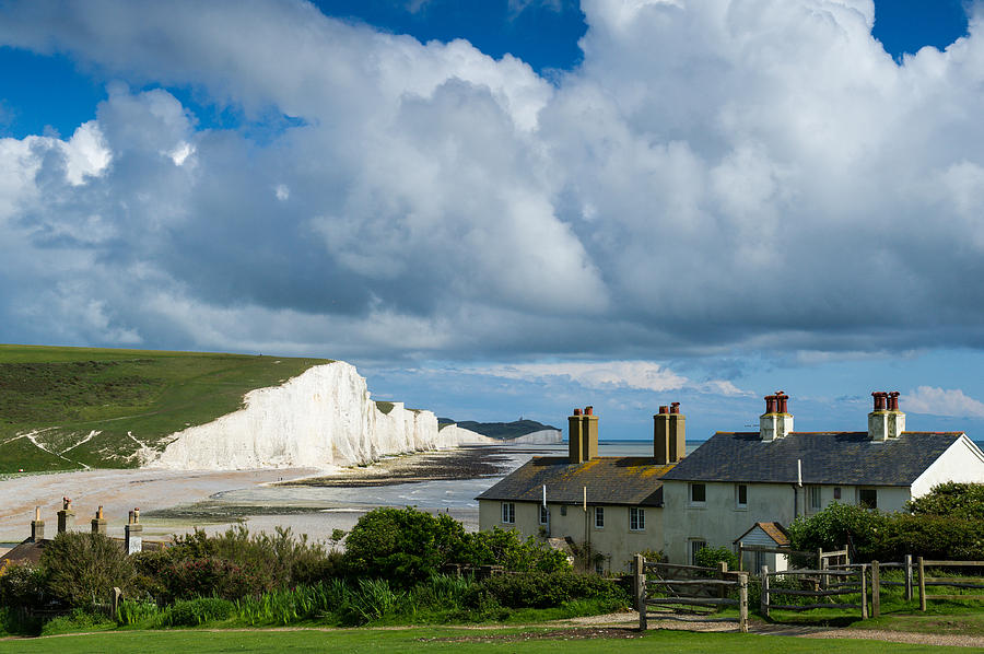 Seven Sisters cliffs and coastguard cottages #1 Photograph by Gary Eason