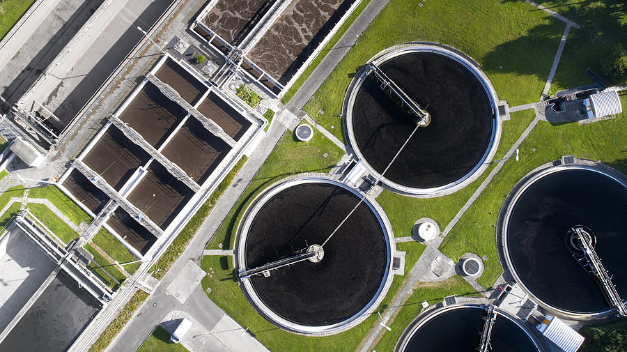 Sewage treatment plant - waste water purification, aerial view #1 Photograph by Ollo
