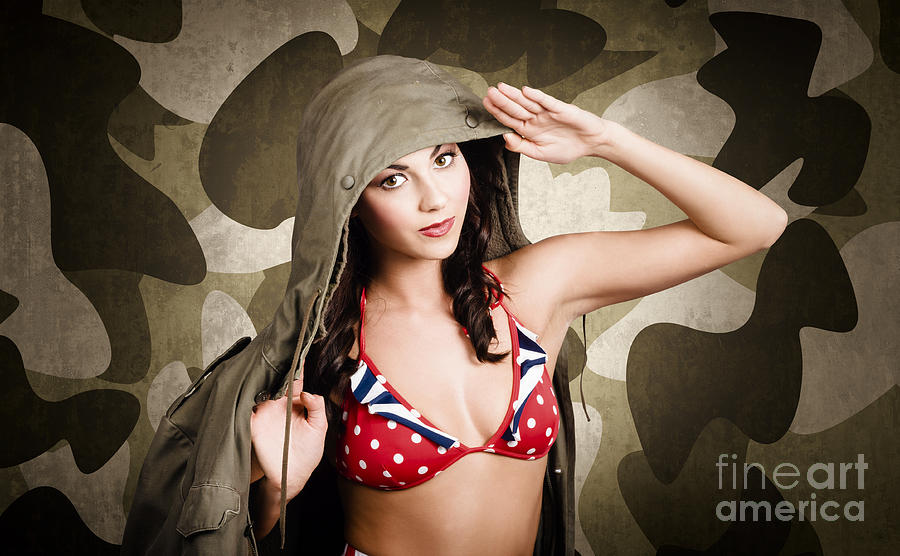 Sexy vintage army girl saluting #1 Photograph by Jorgo Photography