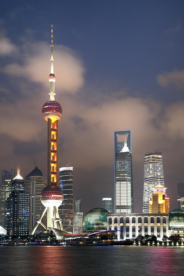 Architecture Photograph - Shanghai by night #1 by King Wu