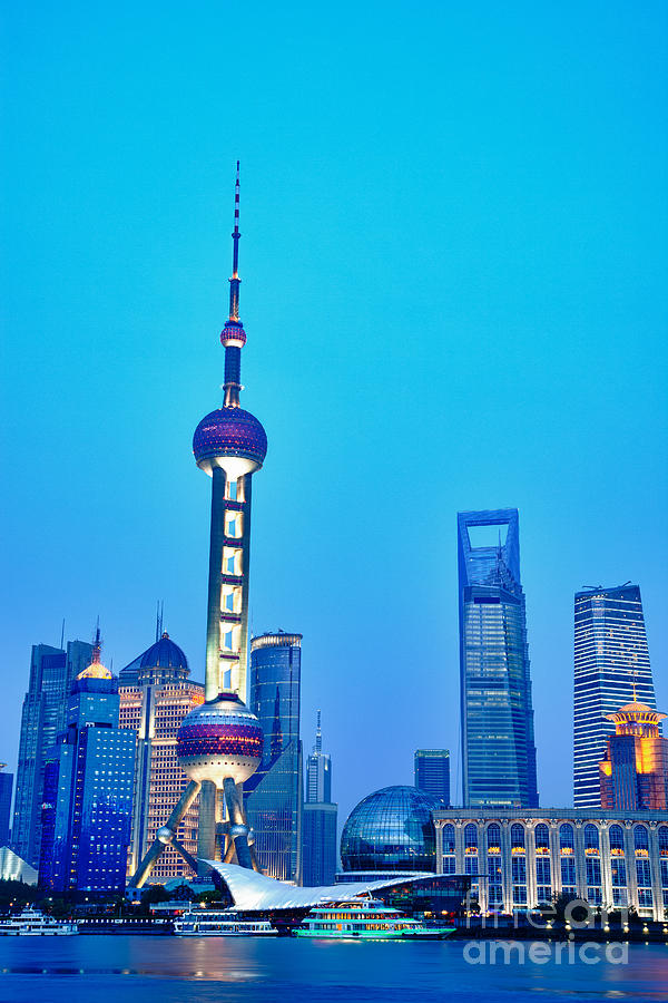 Skyline Photograph - Shanghai Pudong cityscape at night #1 by Fototrav Print