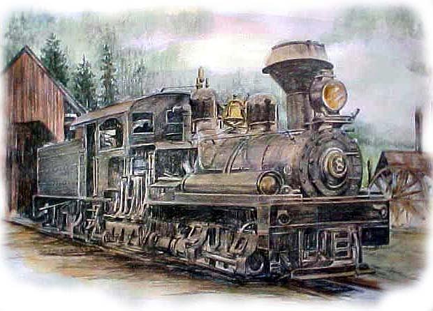 Train Drawing - Shay Number Eight Pino Grande #1 by Jonni Hill