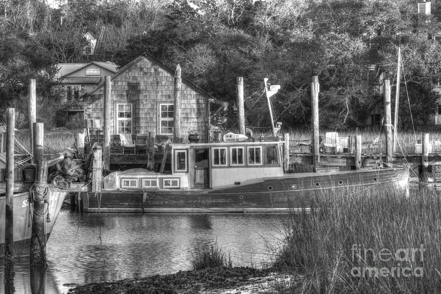 Shem Creek In Black And White Photograph