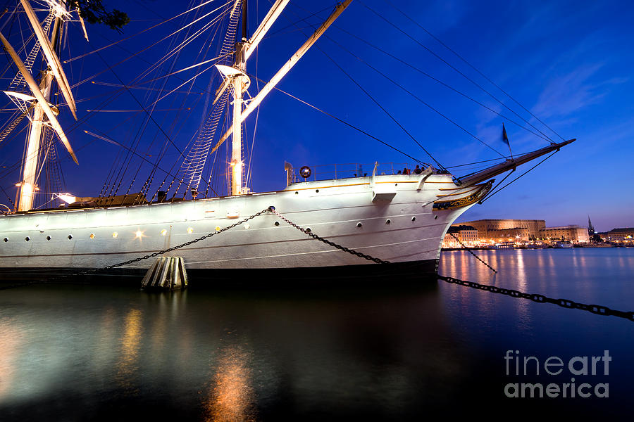 Ship At Night In Stockholm Photograph