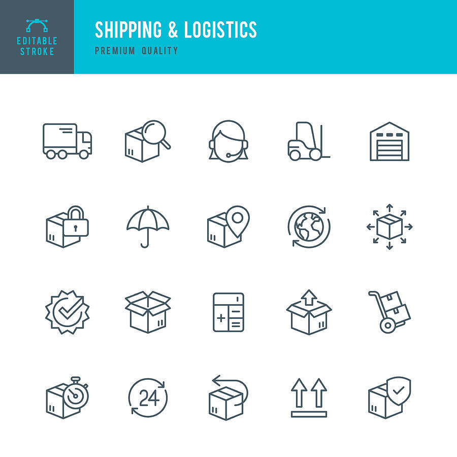 Shipping & Logistic - set of thin line vector icons #1 Drawing by Fonikum