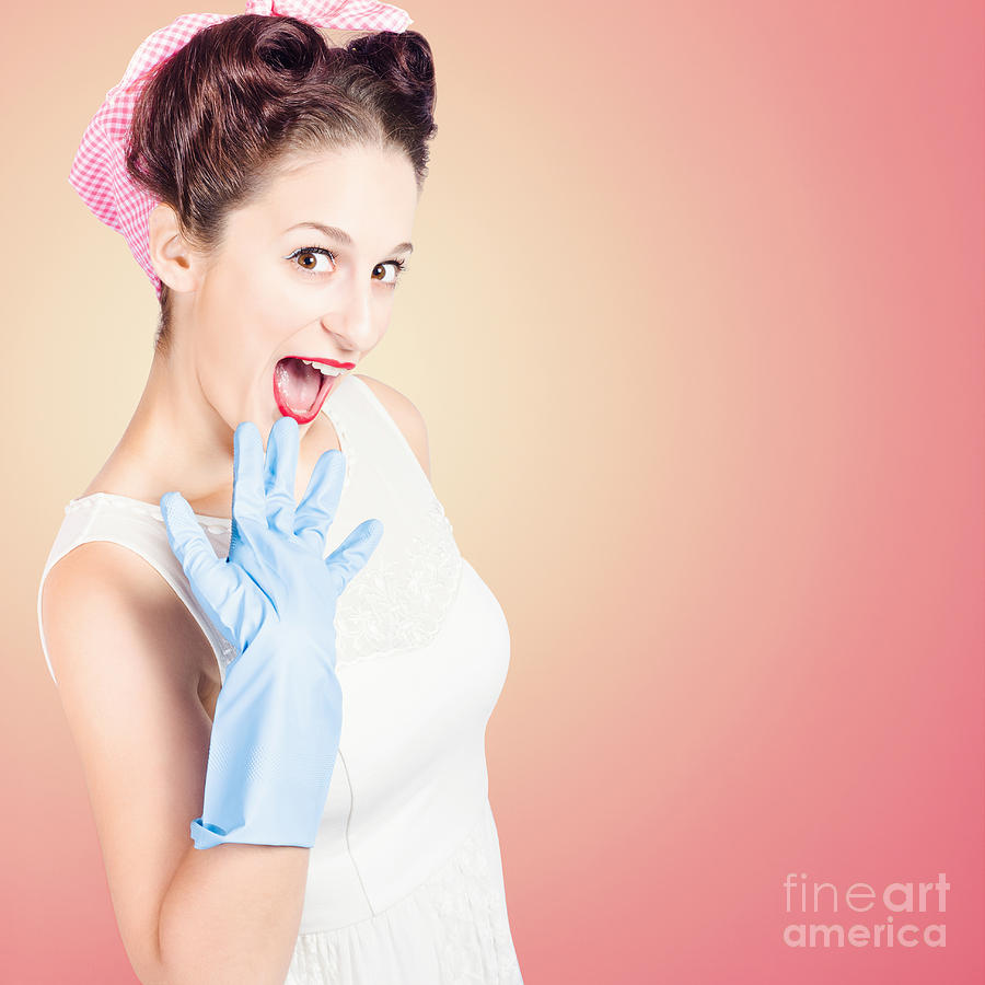 Shocked Pin-up Cleaner Girl With Funny Expression Photograph