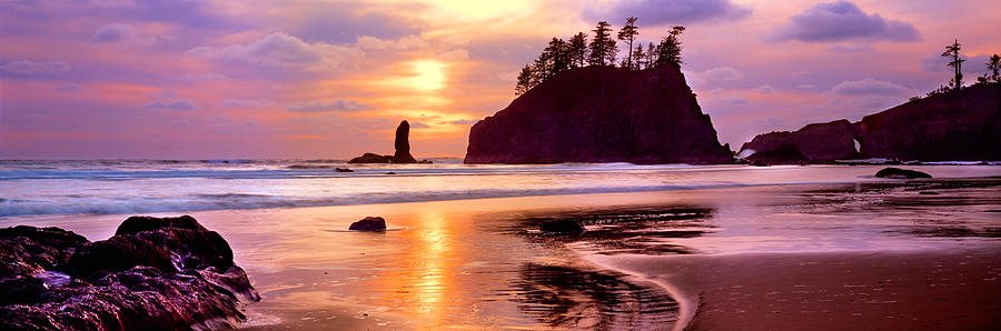Olympic National Park Photograph - Silhouette Of Sea Stacks At Sunset #1 by Panoramic Images