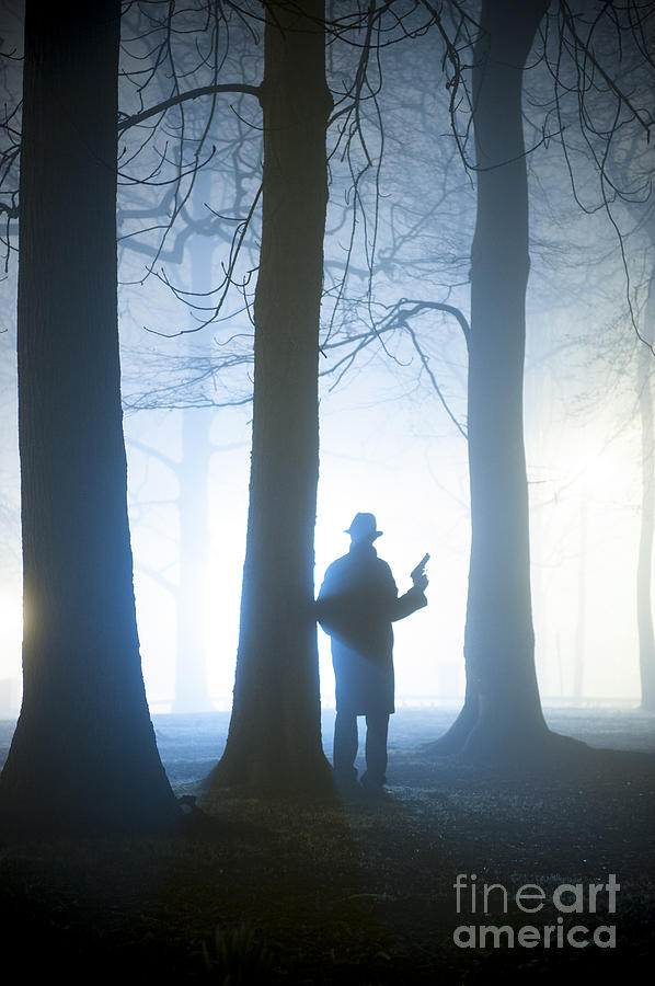 Winter Photograph - Sinister Man With Gun Silhouetted In Foggy Forest #1 by Lee Avison