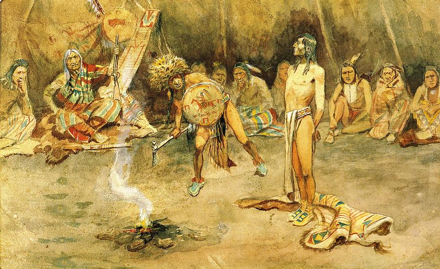 Sioux Torturing a Blackfoot Brave #1 Digital Art by Charles Russell
