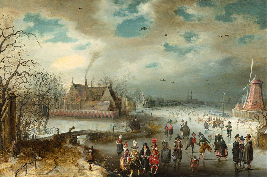 Skating on the Frozen Amstel River #1 Painting by Adam van Breen