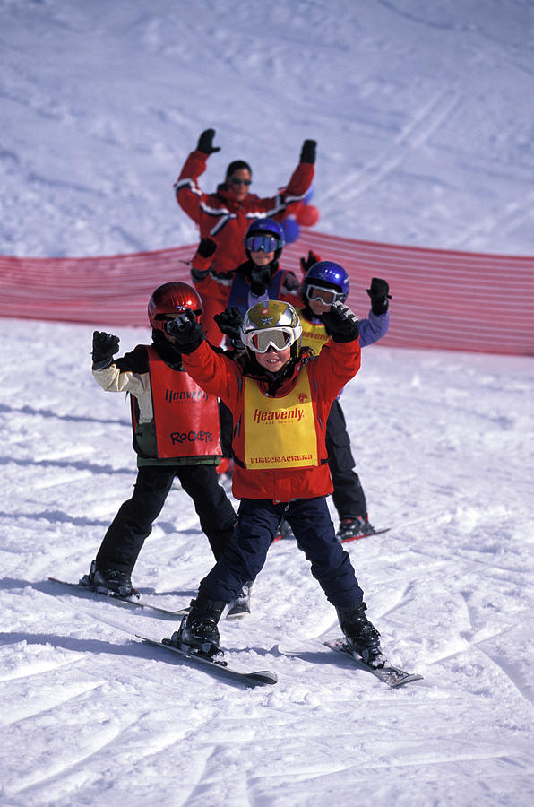 Mountain Photograph - Ski School Kids Snow Plowing #1 by Corey Rich