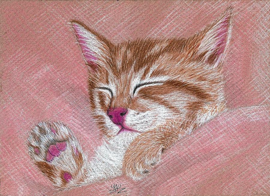 Sleeping Kitty #1 Drawing by Jo Prevost