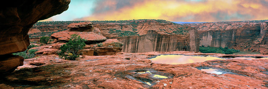 Canyon De Chelly National Monument Photograph - Slickrock Waterpocket Pools Reflect #1 by Panoramic Images