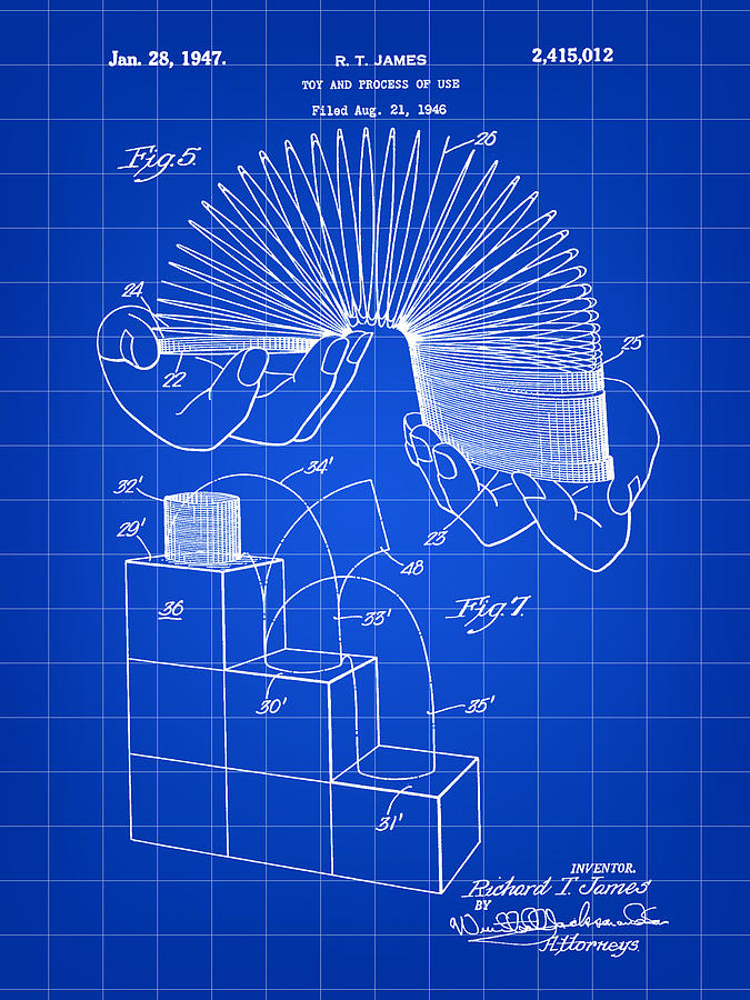 Slinky Patent 1946 - Blue Digital Art by Stephen Younts