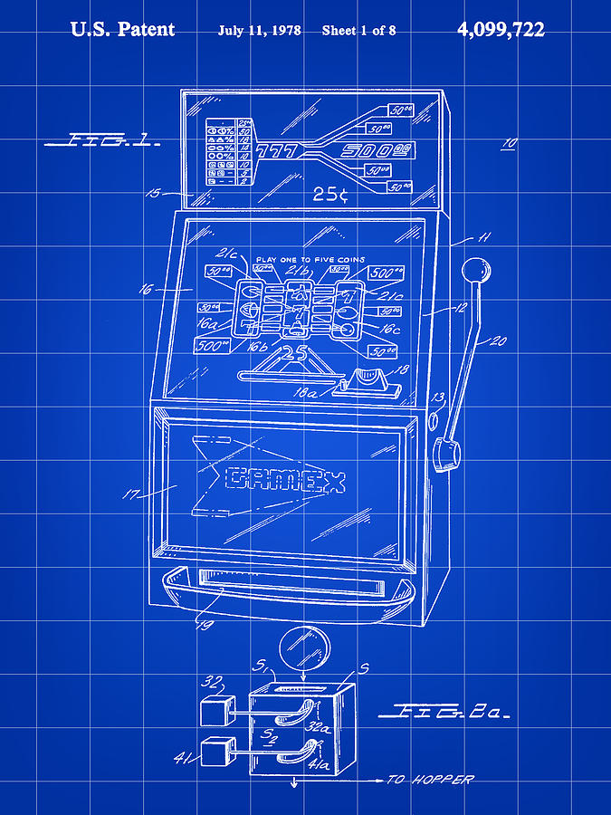 Slot Machine Patent 1978 - Blue Digital Art by Stephen Younts