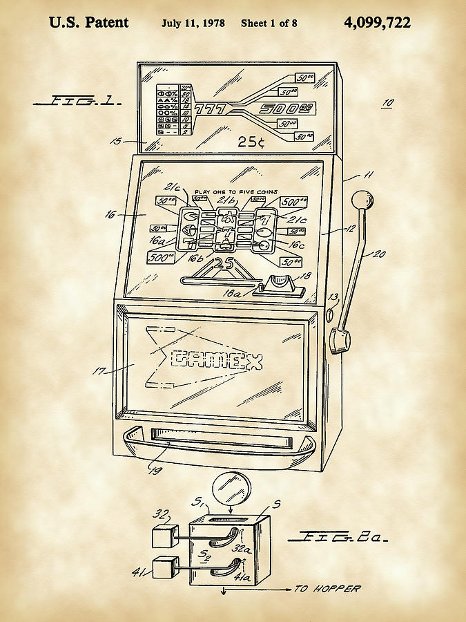Slot Machine Patent 1978 - Vintage Digital Art by Stephen Younts