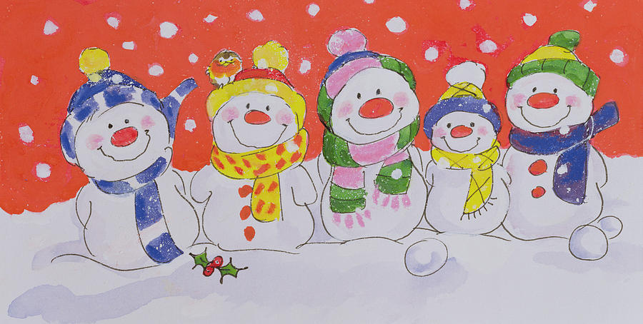 Christmas Painting - Snow Family  by Diane Matthes